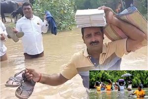 Teachers-seen-walking-in-flood-water-in-Darbhanga-copy-evaluation-Bihar