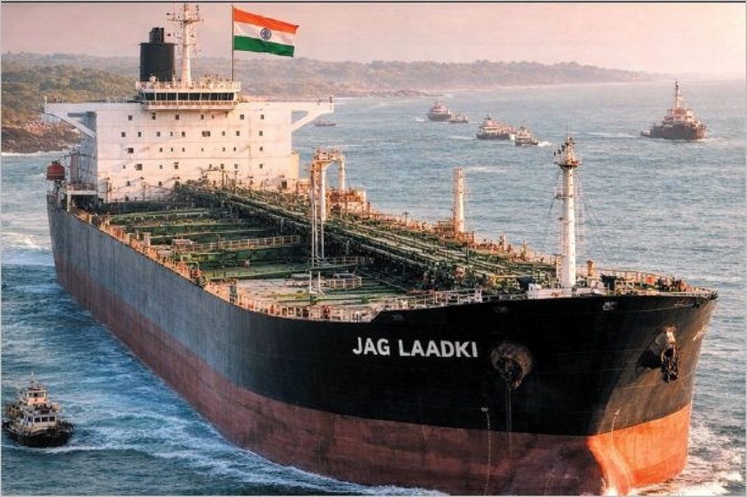 Crude oil tanker 'Jag Ladki' arrives at Mundra port
