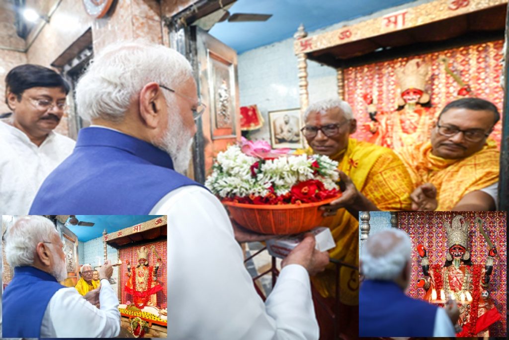 रोड शो बीच मोदी ने थंथानिया कालीबाड़ी में पूजा अर्चना की!
