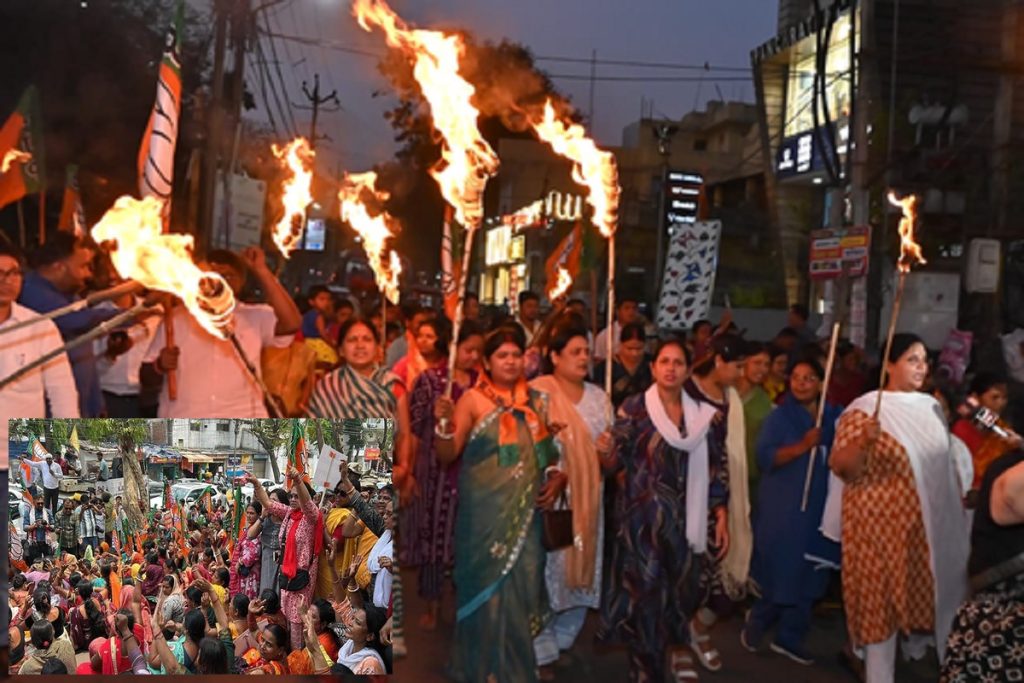 रांची गैंगरेप मामले में भाजपा का एसएसपी कार्यालय पर जोरदार प्रदर्शन