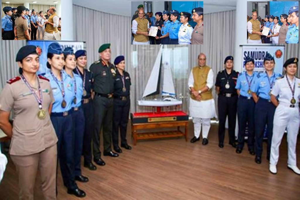 रक्षा मंत्री ने समुद्र प्रदक्षिणा विजेता महिला क्रू टीम को सम्मानित किया!