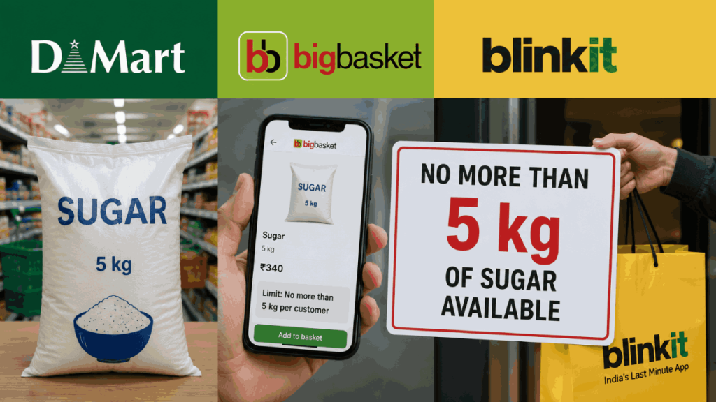 D Mart, BigBasket और Blinkit पर 5 kg से ज़्यादा चीनी नहीं मिलेगी!