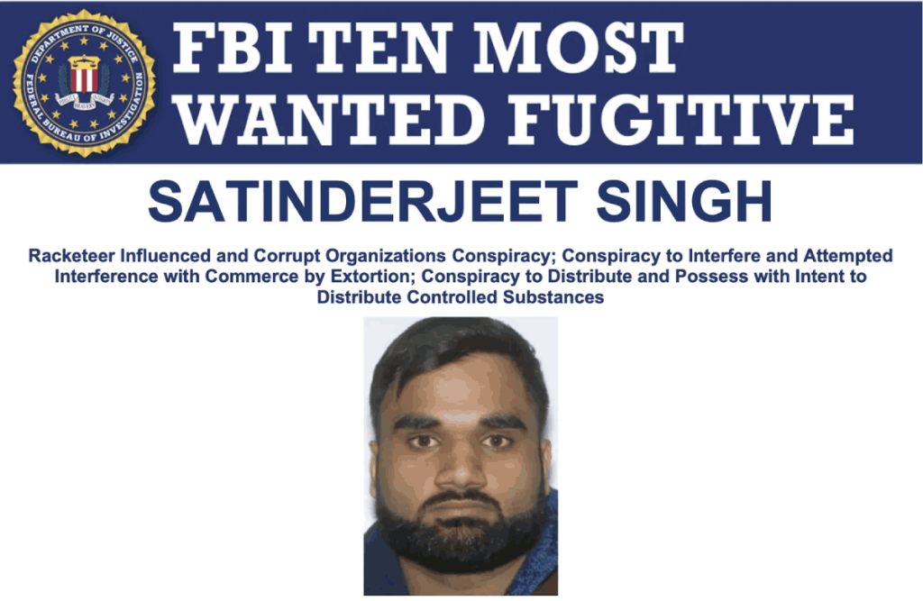 गोल्डी बरार FBI की मोस्ट वांटेड लिस्ट में शामिल